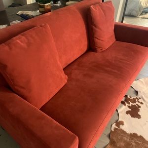 Rose Pink suede couch in perfect condition.
